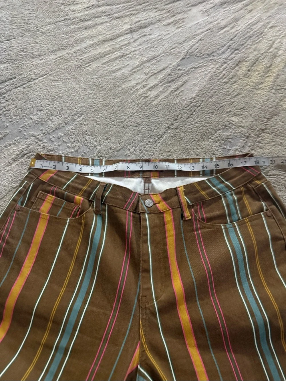 Judy Blue flare jeans mid rise stripe Stretch brown pink yellow blue 18W - Picture 9 of 12